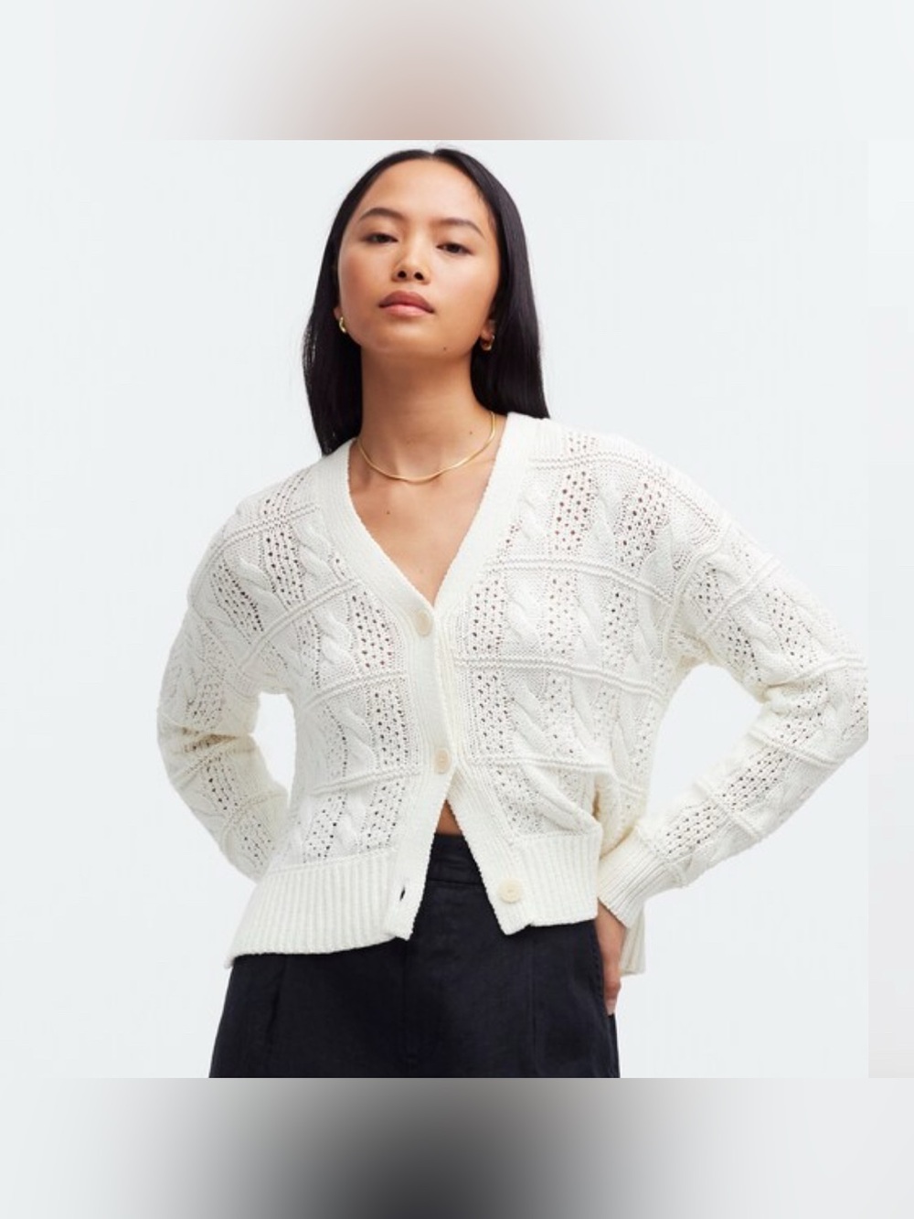NEW Madewell Crochet Cardigan size M Ivory Cotton Sweater Cottage Boho Coquette